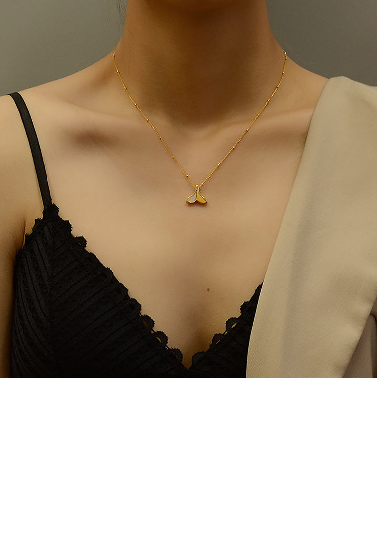 Fashion Simple Plated Gold 316L Stainless Steel Mermaid Tail Pendant with Necklace