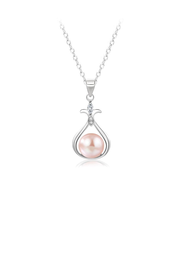 925 Sterling Silver Fashion Elegant Lucky Bag Pendant with Purple Freshwater Pearl and Necklace - Luxurious Look