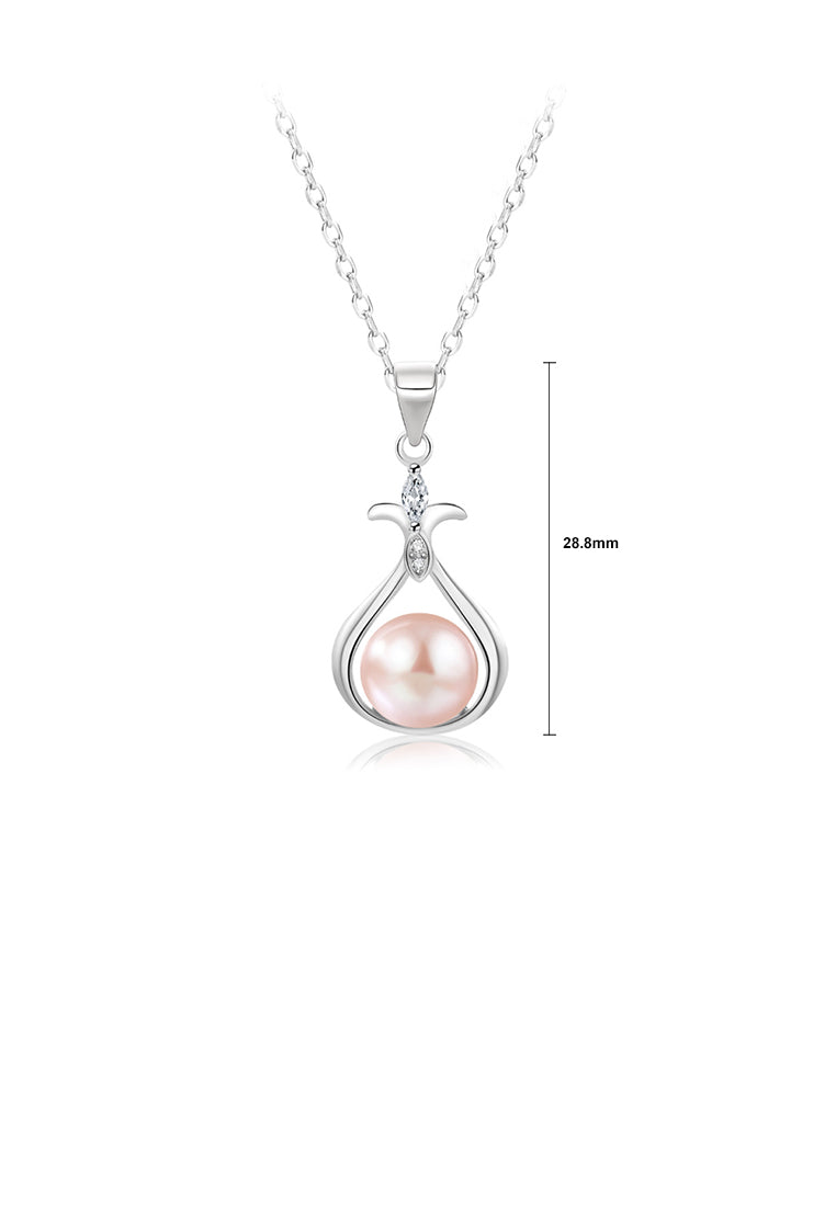 925 Sterling Silver Fashion Elegant Lucky Bag Pendant with Purple Freshwater Pearl and Necklace - Luxurious Look