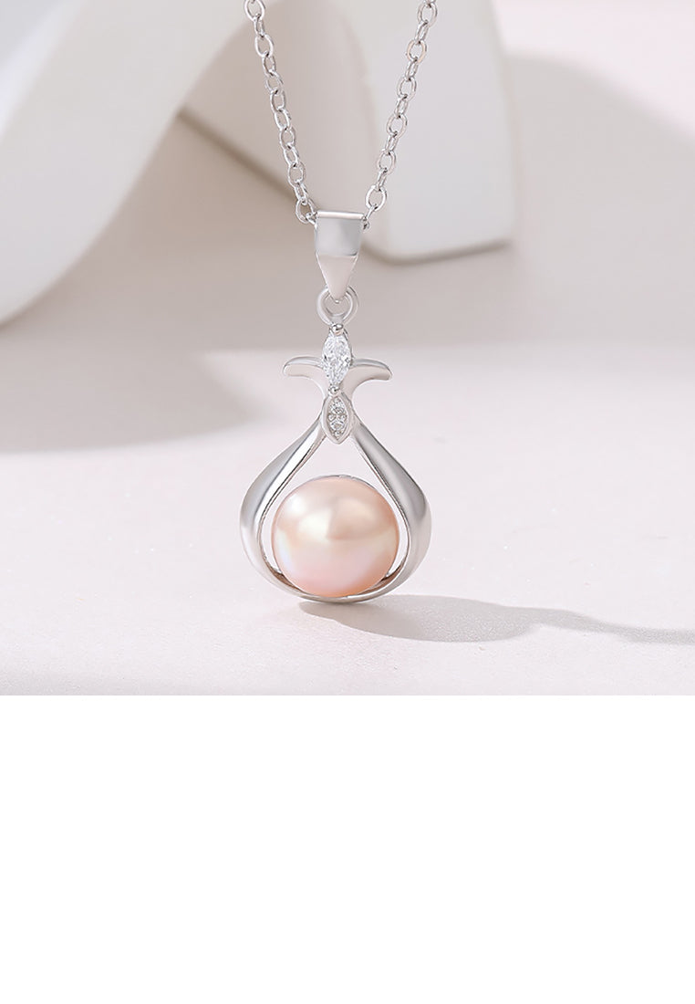 925 Sterling Silver Fashion Elegant Lucky Bag Pendant with Purple Freshwater Pearl and Necklace - Luxurious Look