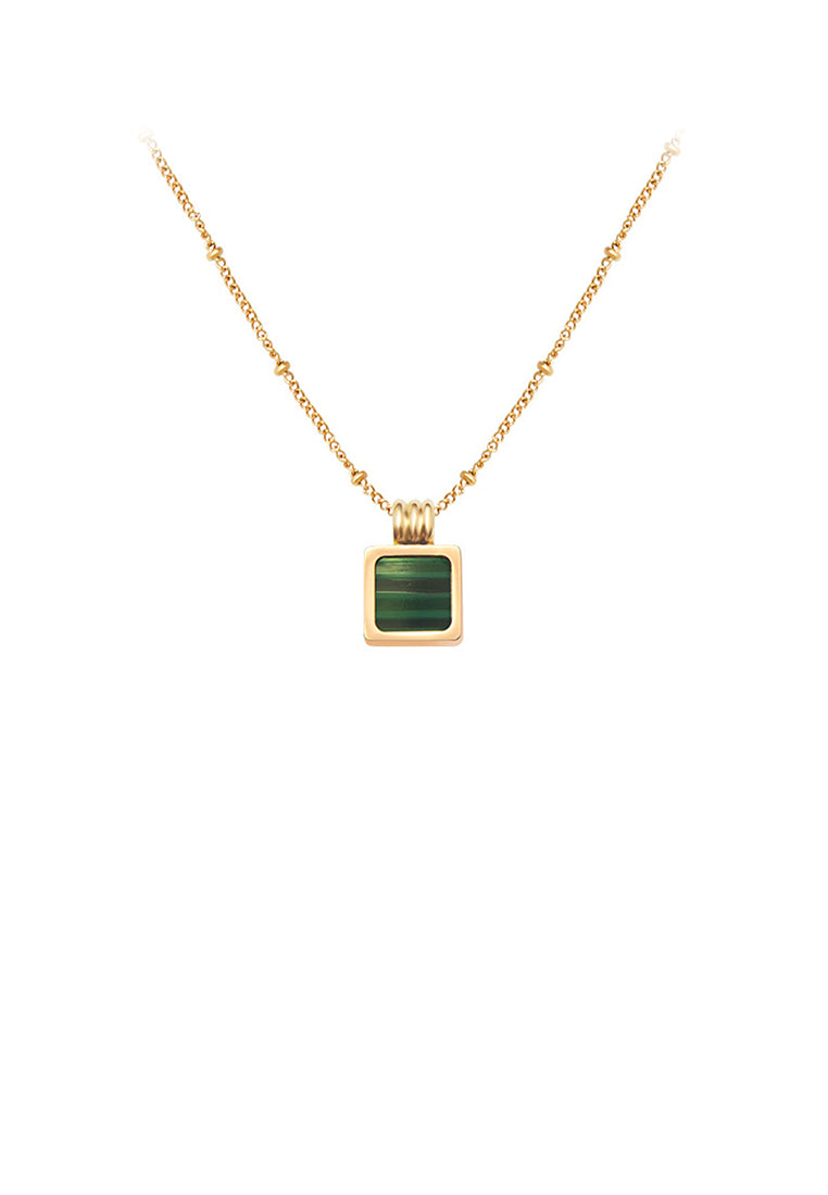Fashion Simple Plated Gold 316L Stainless Steel Striped Geometric Square Pendant with Necklace