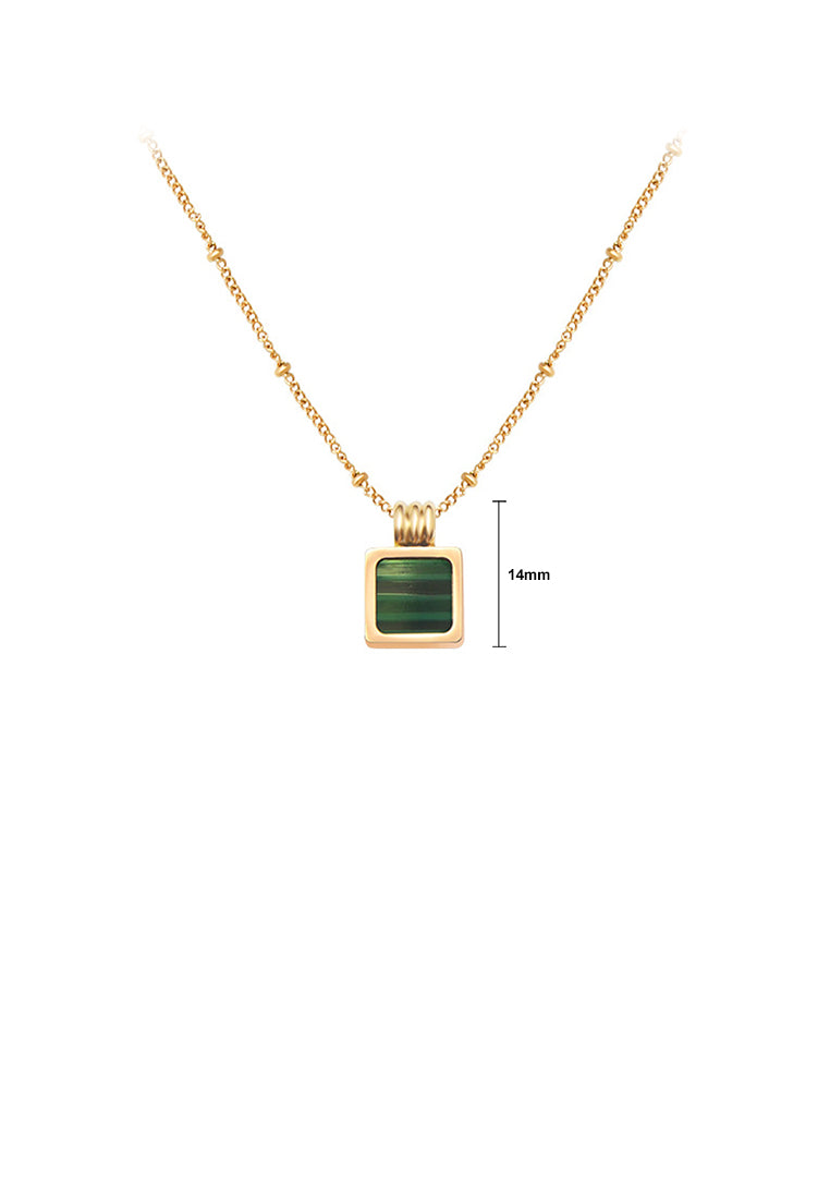 Fashion Simple Plated Gold 316L Stainless Steel Striped Geometric Square Pendant with Necklace