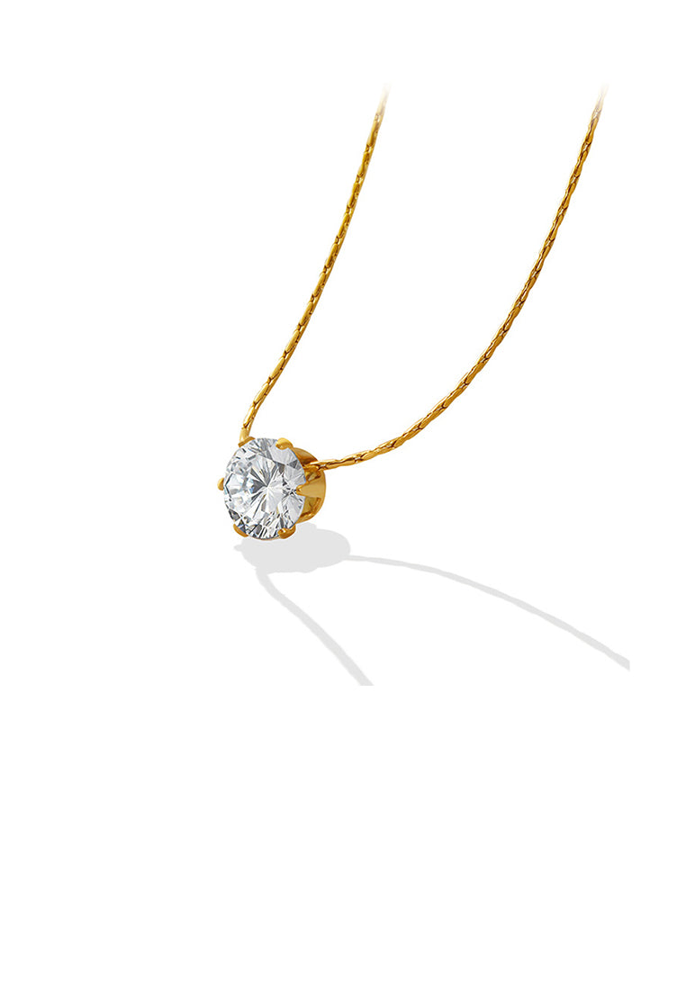 Simple Fashion Plated Gold 316L Stainless Steel Geometric Cubic Zirconia Pendant with Necklace - Luxurious Look