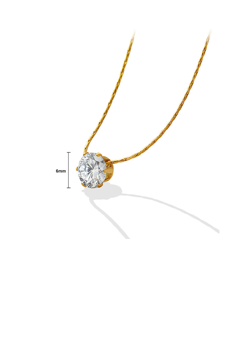 Simple Fashion Plated Gold 316L Stainless Steel Geometric Cubic Zirconia Pendant with Necklace - Luxurious Look