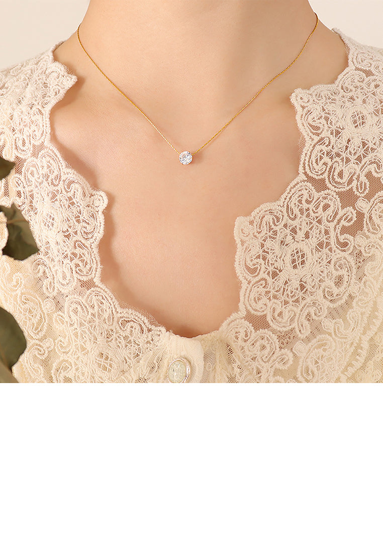 Simple Fashion Plated Gold 316L Stainless Steel Geometric Cubic Zirconia Pendant with Necklace - Luxurious Look