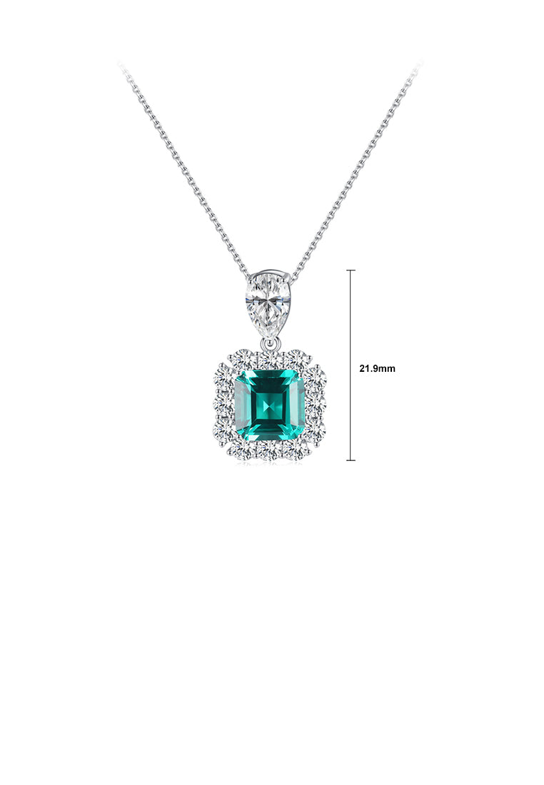 925 Sterling Silver Fashion Temperament Geometric Square Pendant with Green Cubic Zirconia and Necklace - Luxurious Look