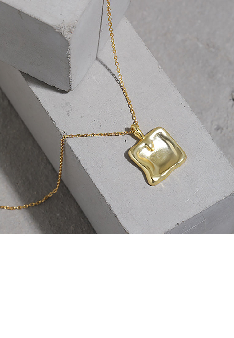 925 Sterling Silver Plated Gold Simple Fashion Irregular Geometric Square Pendant with Necklace