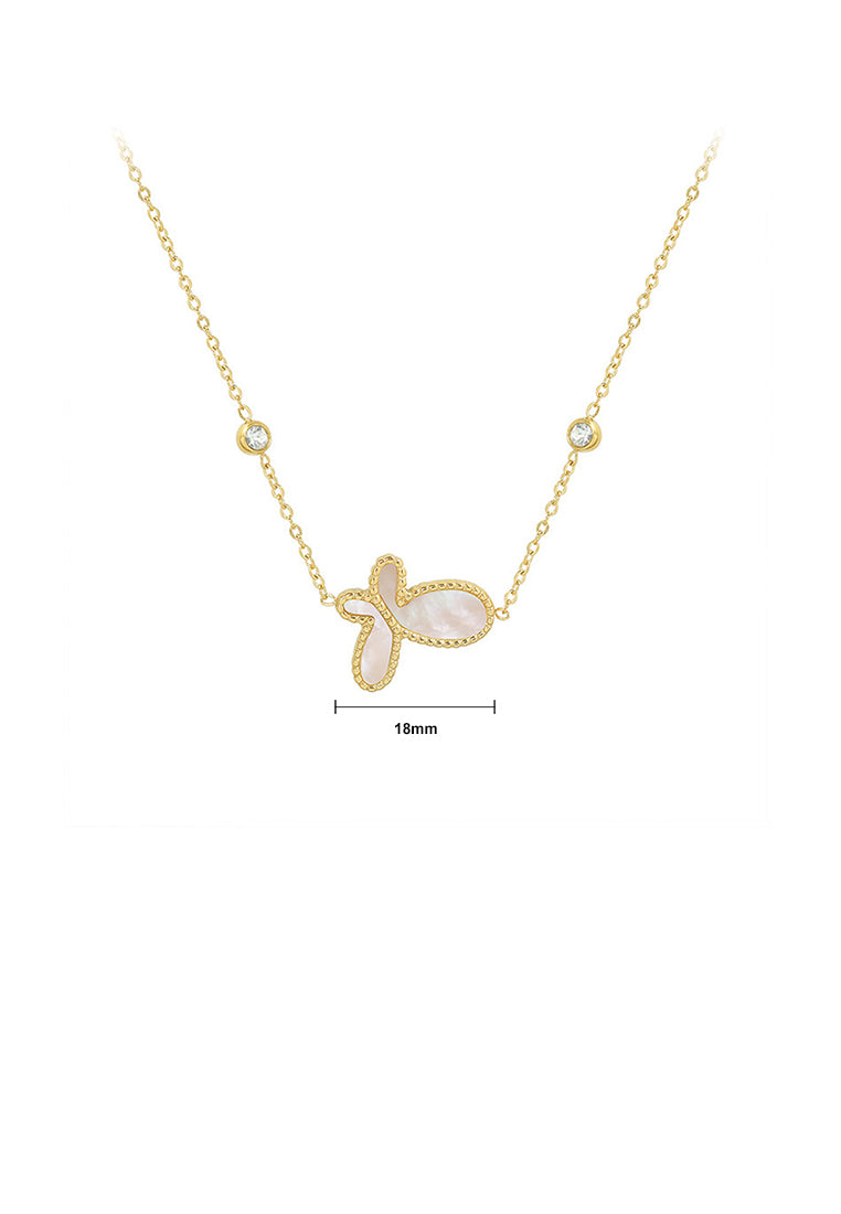 Fashion Elegant Plated Gold 316L Stainless Steel Butterfly Shell Pendant with Cubic Zirconia and Necklace - Luxurious Look