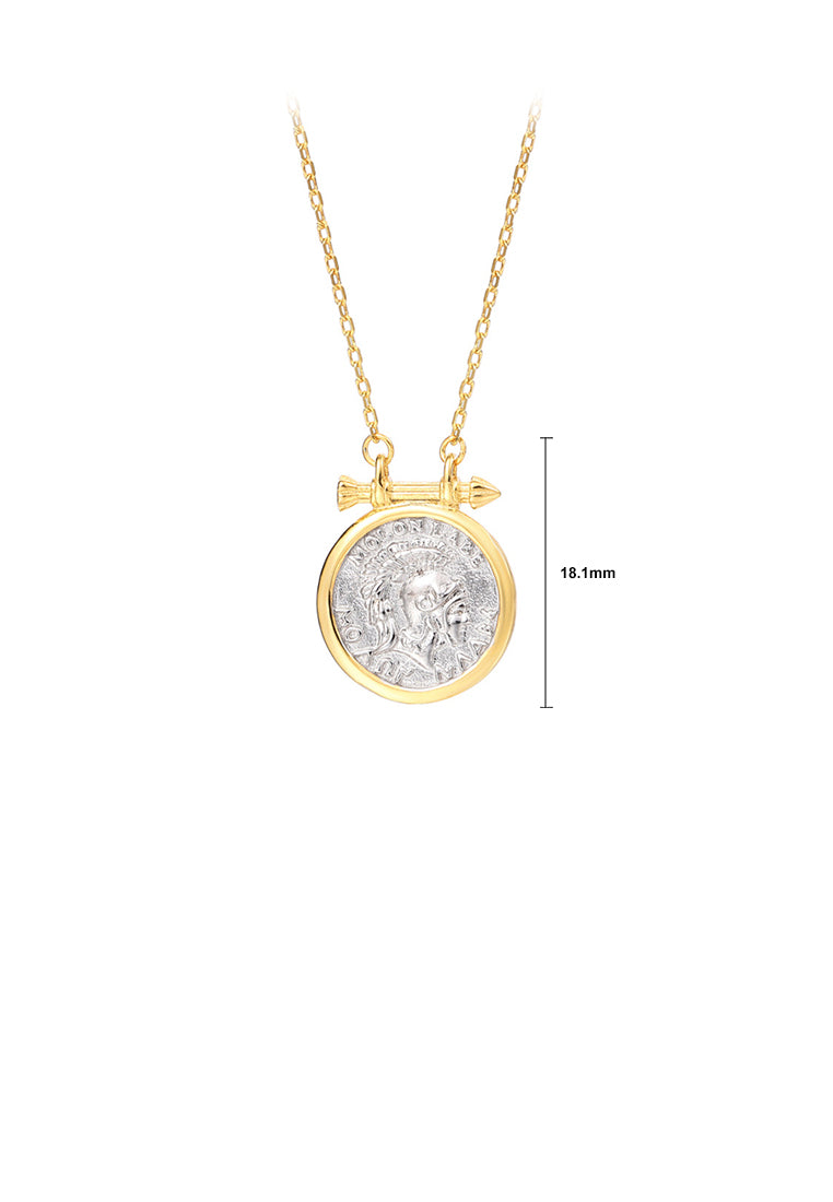 925 Sterling Silver Plated Gold Fashion Personality Roman Warrior Geometric Round Pendant with Necklace