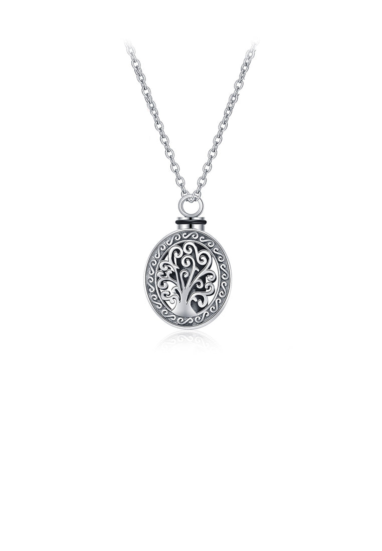 925 Sterling Silver Fashion Vintage Tree Of Life Geometric Oval Pendant with Necklace