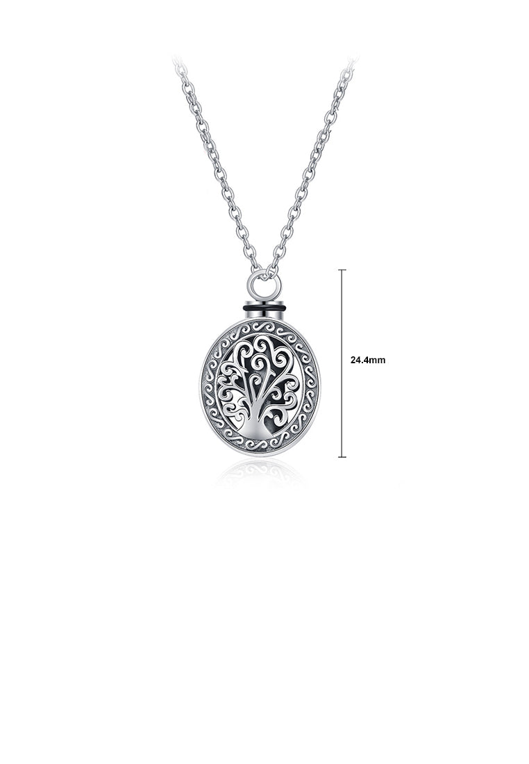 925 Sterling Silver Fashion Vintage Tree Of Life Geometric Oval Pendant with Necklace