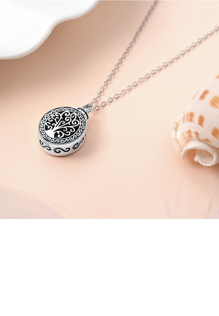 925 Sterling Silver Fashion Vintage Tree Of Life Geometric Oval Pendant with Necklace