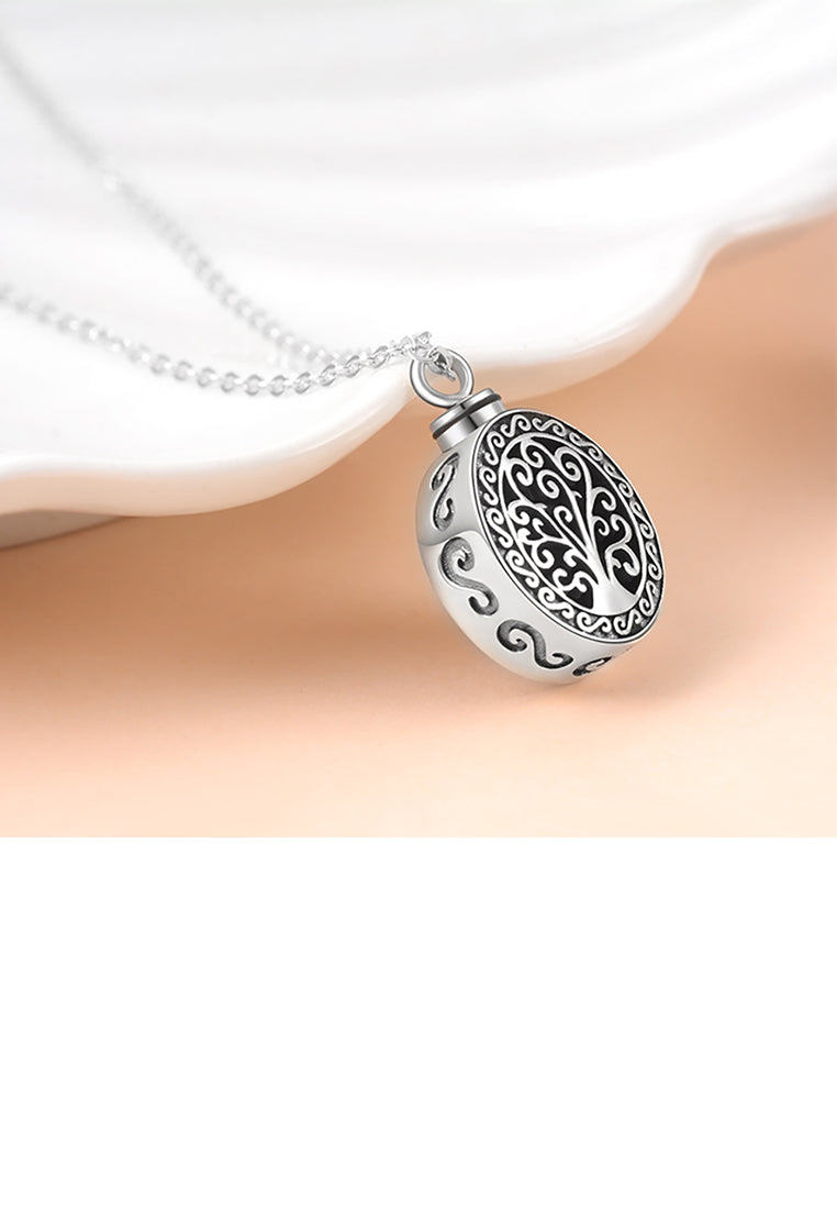 925 Sterling Silver Fashion Vintage Tree Of Life Geometric Oval Pendant with Necklace