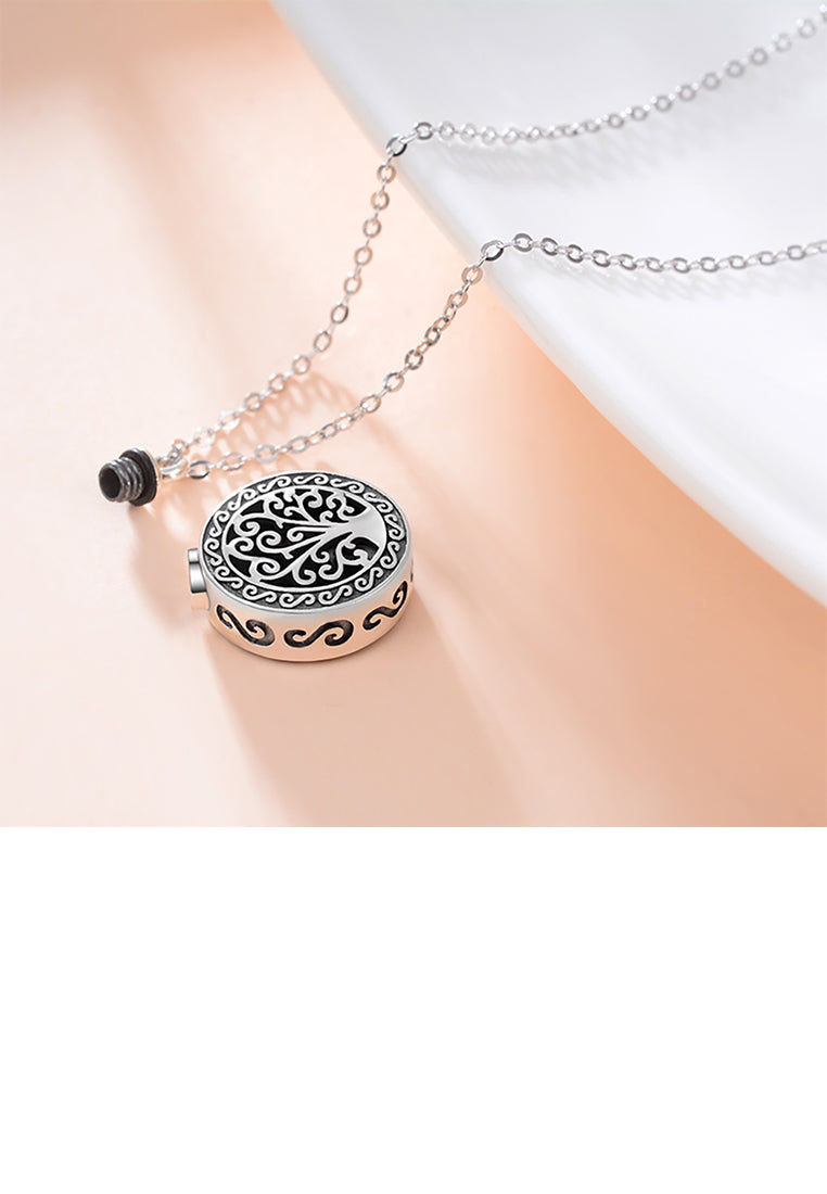 925 Sterling Silver Fashion Vintage Tree Of Life Geometric Oval Pendant with Necklace