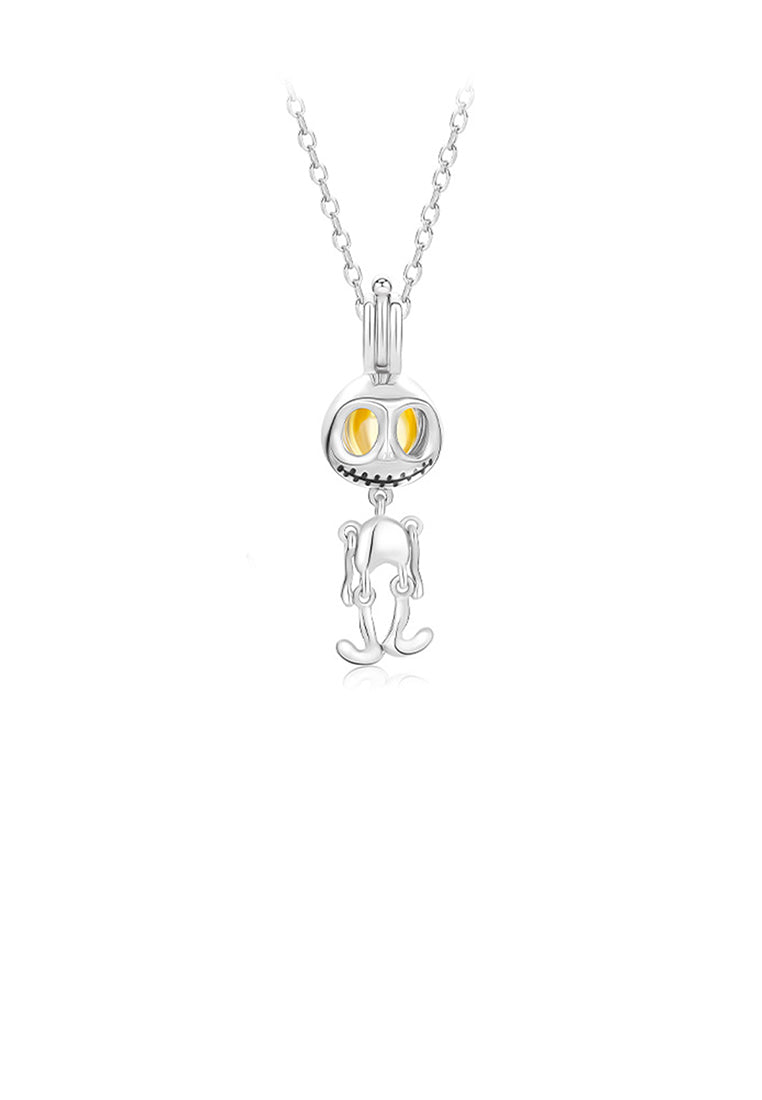 925 Sterling Silver Fashion Personality Halloween Skull and Round Bead Pendant with Necklace