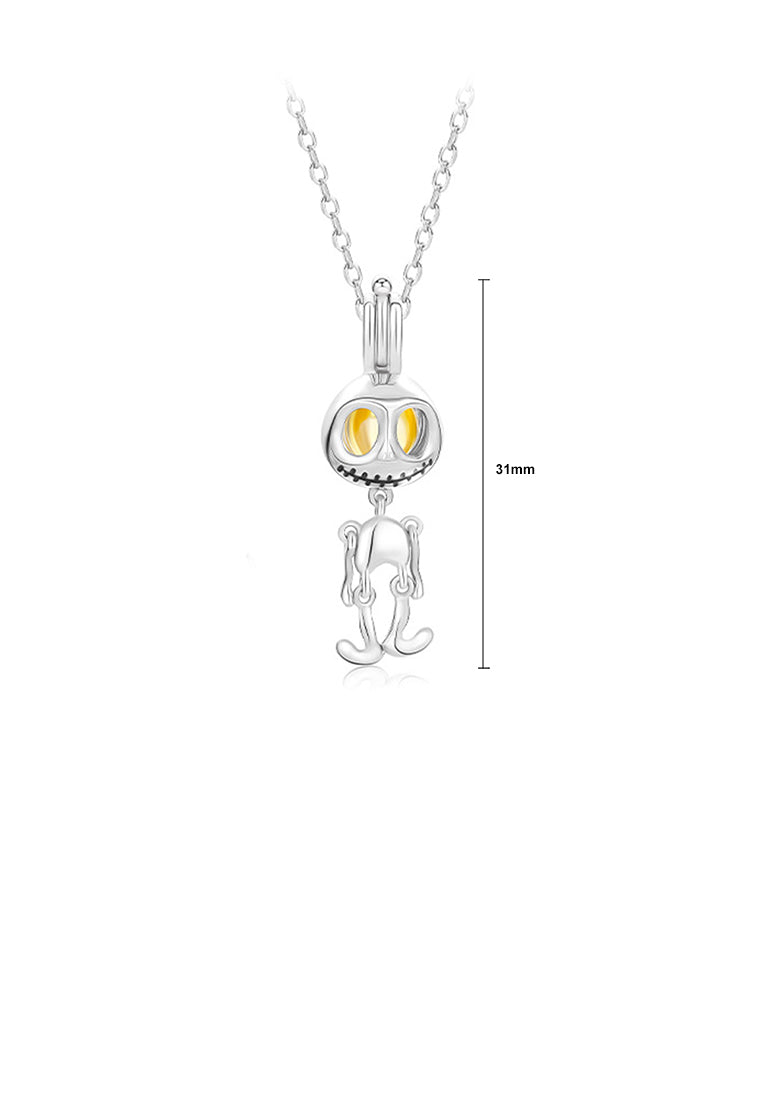 925 Sterling Silver Fashion Personality Halloween Skull and Round Bead Pendant with Necklace