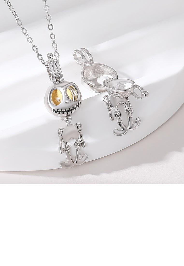 925 Sterling Silver Fashion Personality Halloween Skull and Round Bead Pendant with Necklace
