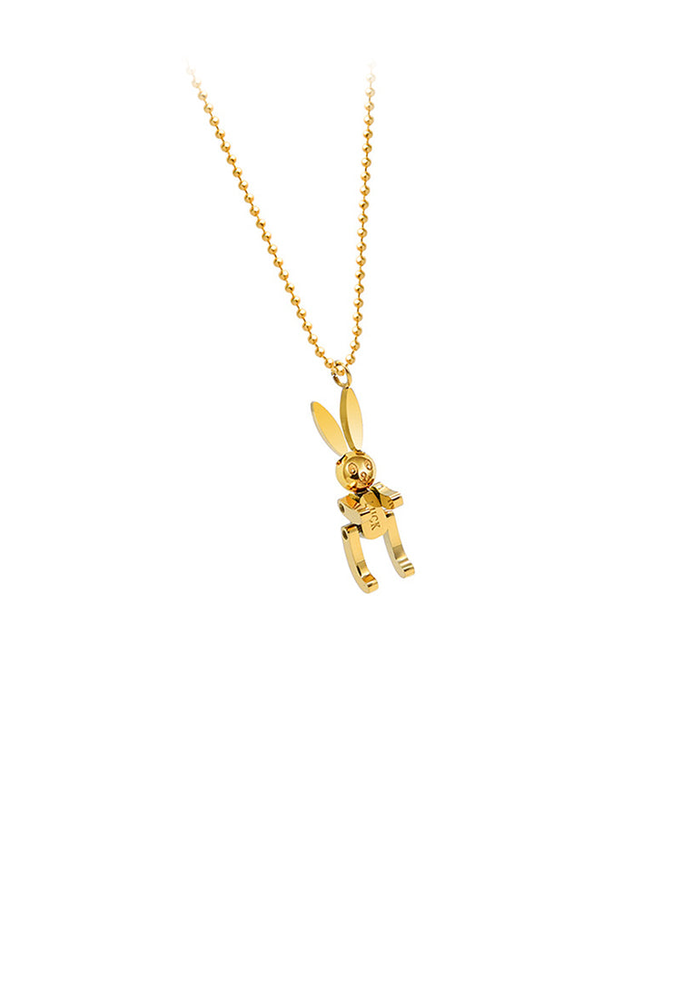 Fashion Temperament Plated Gold 316L Stainless Steel Mechanical Rabbit Pendant with Necklace