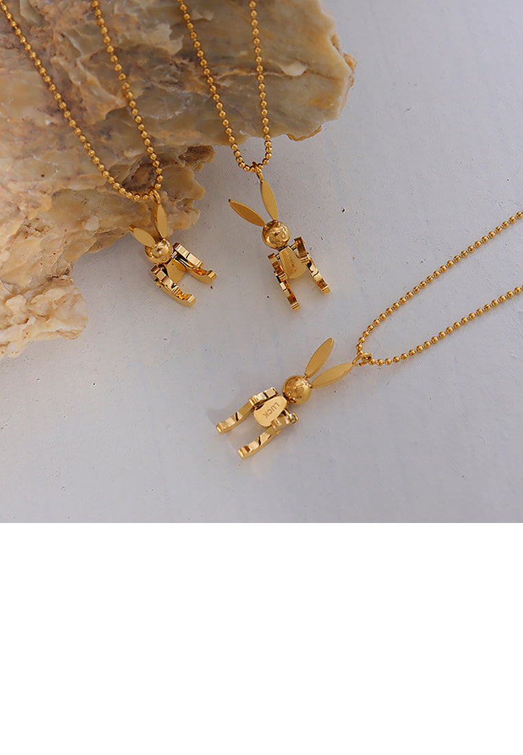 Fashion Temperament Plated Gold 316L Stainless Steel Mechanical Rabbit Pendant with Necklace
