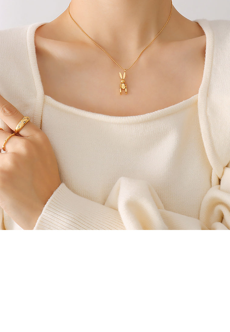 Fashion Temperament Plated Gold 316L Stainless Steel Mechanical Rabbit Pendant with Necklace