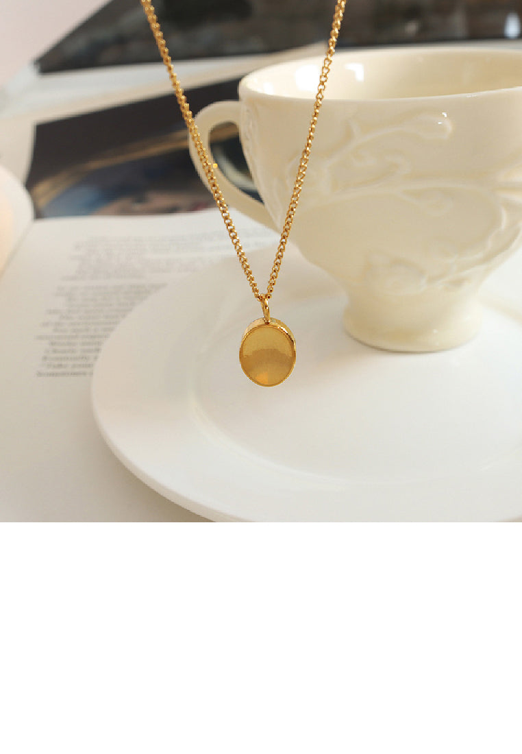 Simple Fashion Plated Gold 316L Stainless Steel Geometric Oval Pendant with Necklace