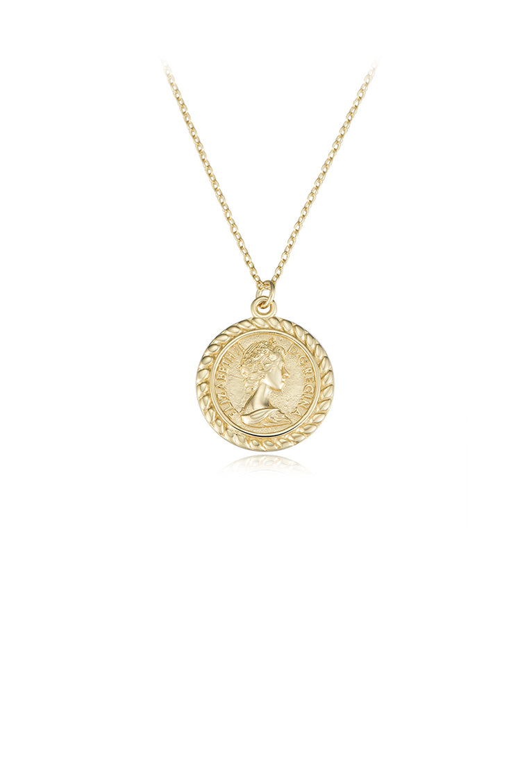 925 Sterling Silver Plated Gold Fashion Elegant Queen Lace Geometric Round Pendant with Necklace