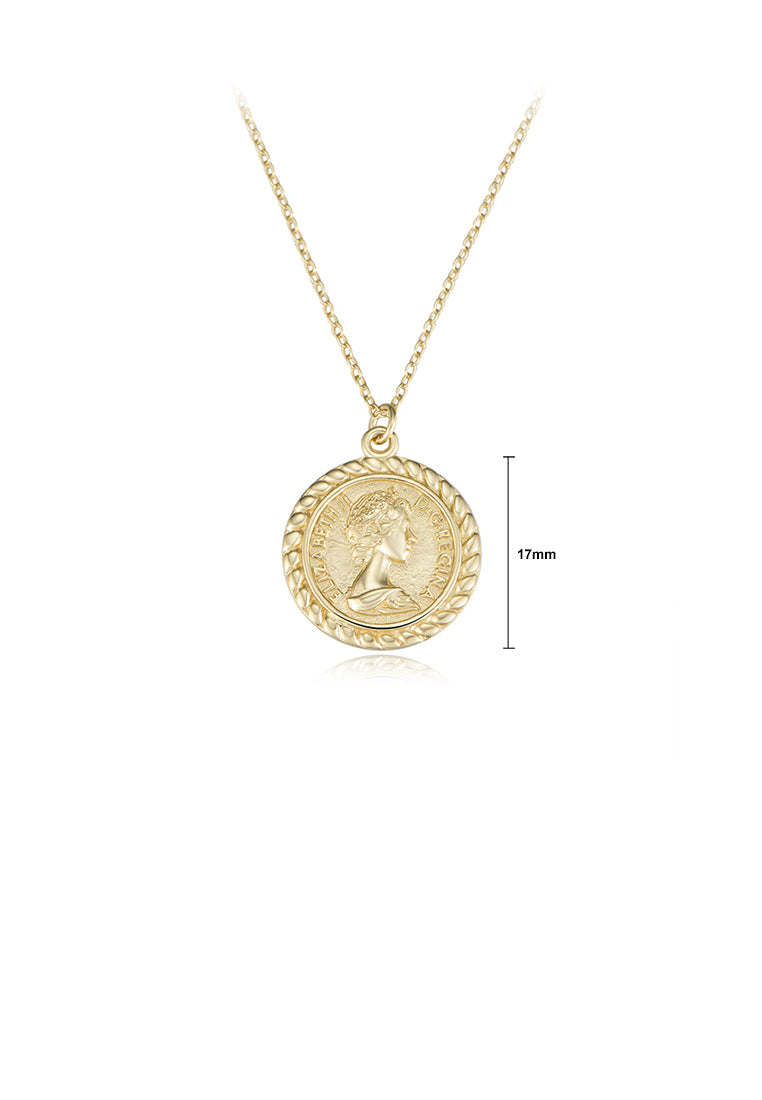 925 Sterling Silver Plated Gold Fashion Elegant Queen Lace Geometric Round Pendant with Necklace