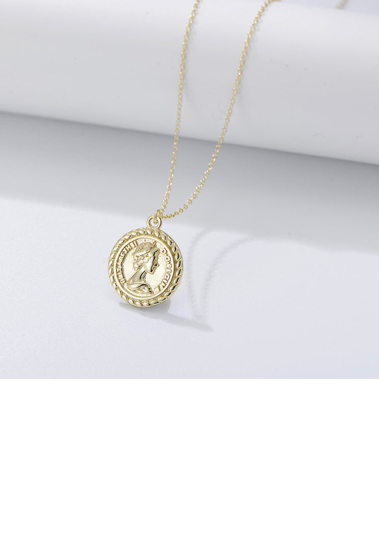 925 Sterling Silver Plated Gold Fashion Elegant Queen Lace Geometric Round Pendant with Necklace