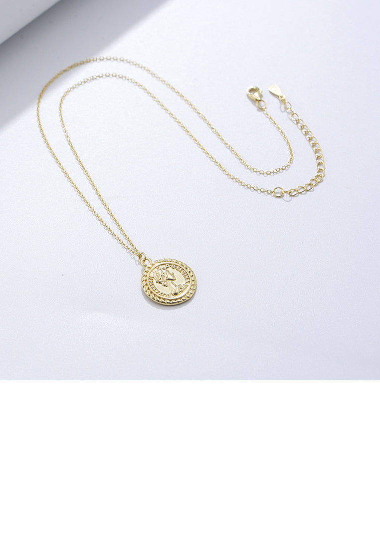 925 Sterling Silver Plated Gold Fashion Elegant Queen Lace Geometric Round Pendant with Necklace