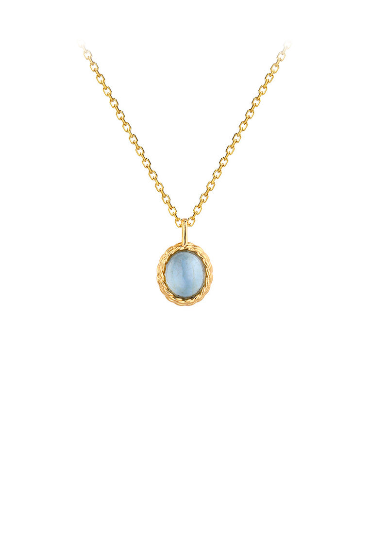 925 Sterling Silver Plated Gold Fashion Simple Twist Geometric Oval Blue Cubic Zirconia Pendant with Necklace - Luxurious Look