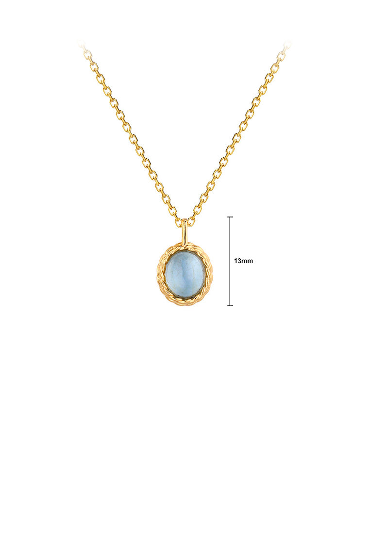 925 Sterling Silver Plated Gold Fashion Simple Twist Geometric Oval Blue Cubic Zirconia Pendant with Necklace - Luxurious Look