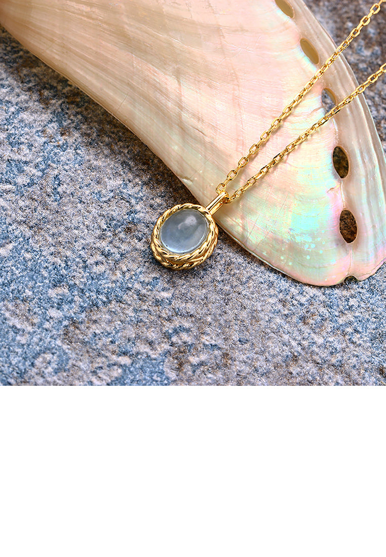 925 Sterling Silver Plated Gold Fashion Simple Twist Geometric Oval Blue Cubic Zirconia Pendant with Necklace - Luxurious Look