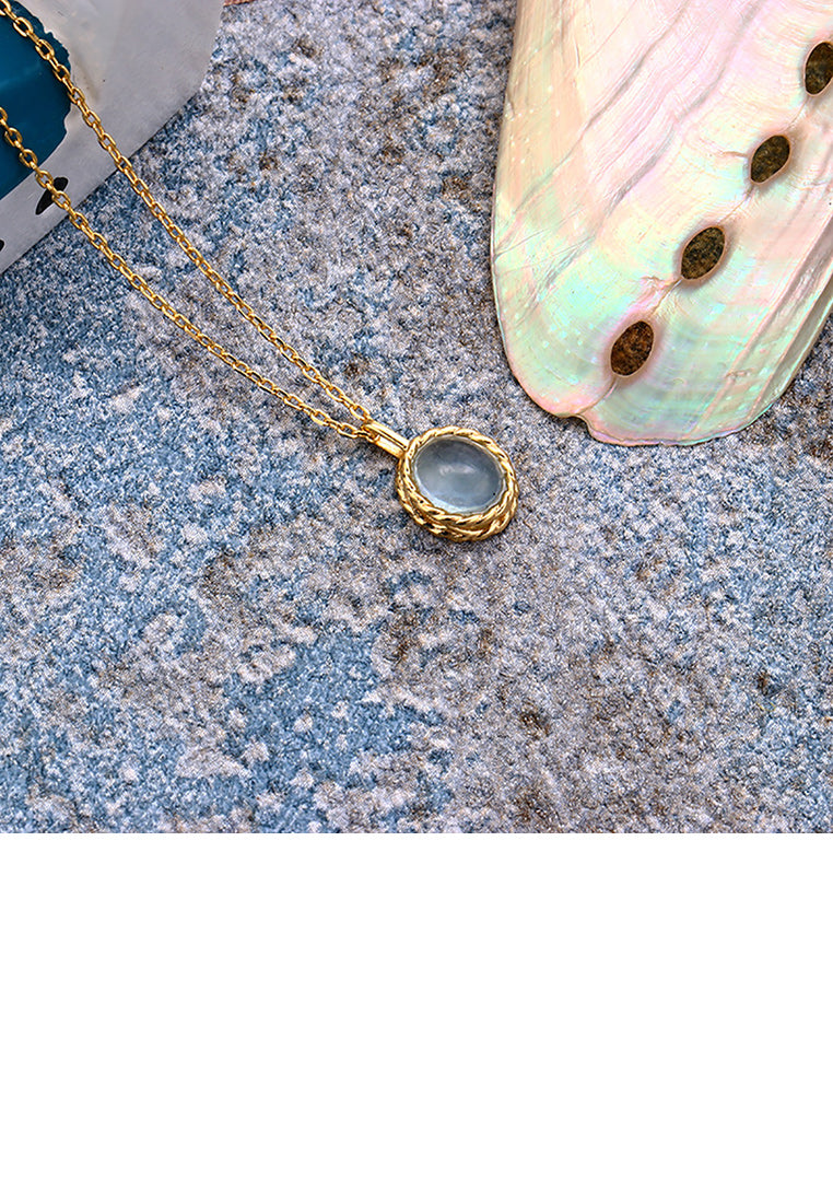 925 Sterling Silver Plated Gold Fashion Simple Twist Geometric Oval Blue Cubic Zirconia Pendant with Necklace - Luxurious Look