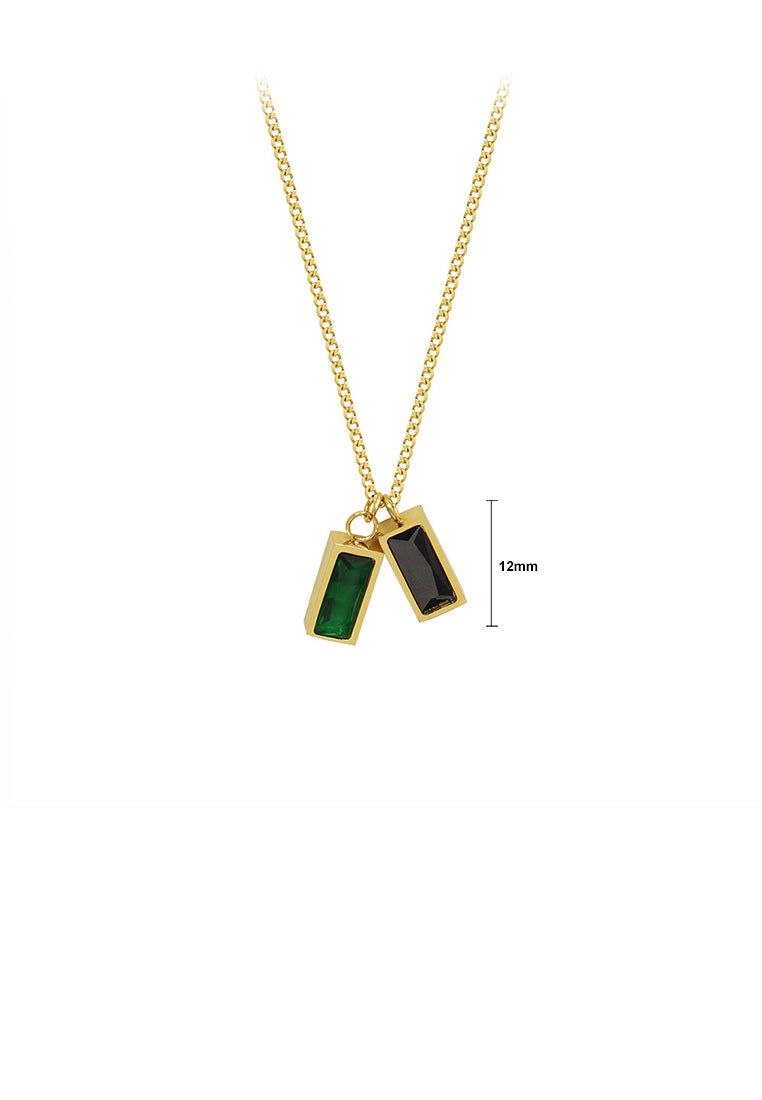 Fashion Simple Plated Gold 316L Stainless Steel Geometric Square Pendant with Cubic Zirconia and Necklace - Luxurious Look