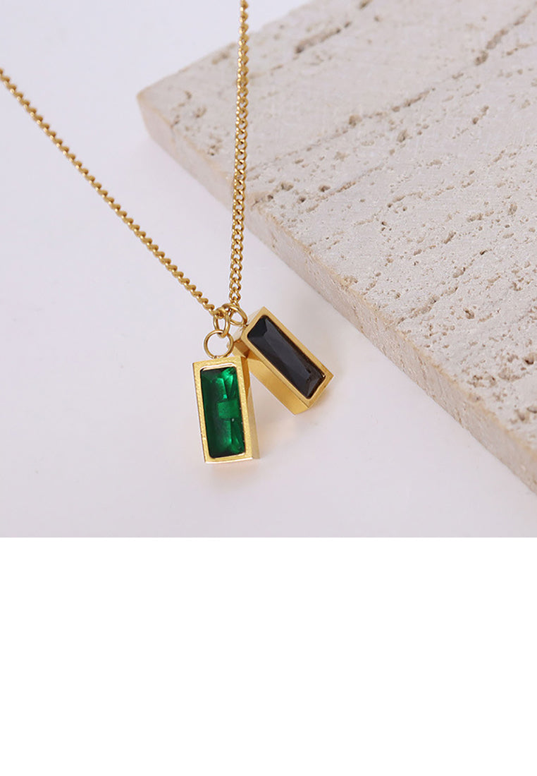 Fashion Simple Plated Gold 316L Stainless Steel Geometric Square Pendant with Cubic Zirconia and Necklace - Luxurious Look