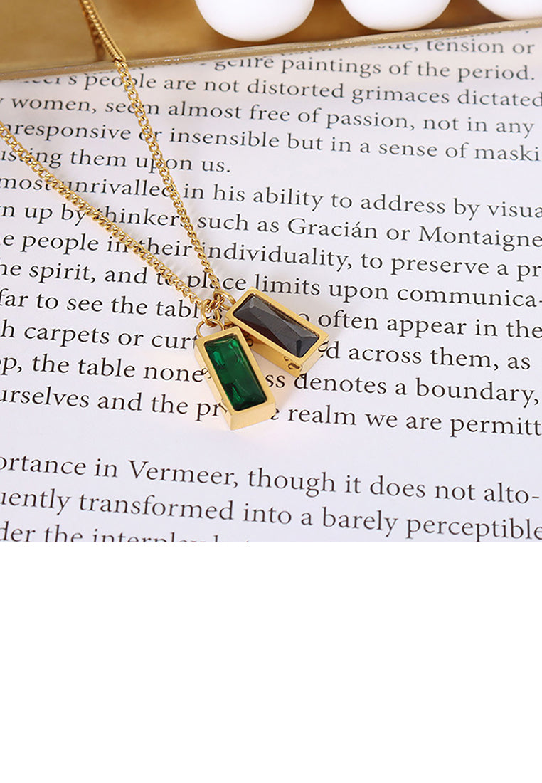 Fashion Simple Plated Gold 316L Stainless Steel Geometric Square Pendant with Cubic Zirconia and Necklace - Luxurious Look