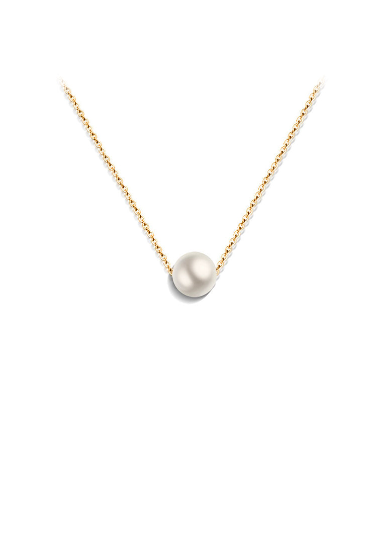 Simple and Elegant Plated Gold Geometric Imitation Pearl Pendant with 316L Stainless Steel Necklace - Luxurious Look