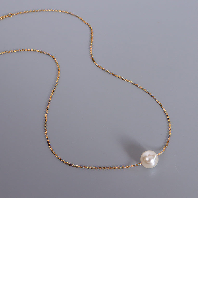 Simple and Elegant Plated Gold Geometric Imitation Pearl Pendant with 316L Stainless Steel Necklace - Luxurious Look