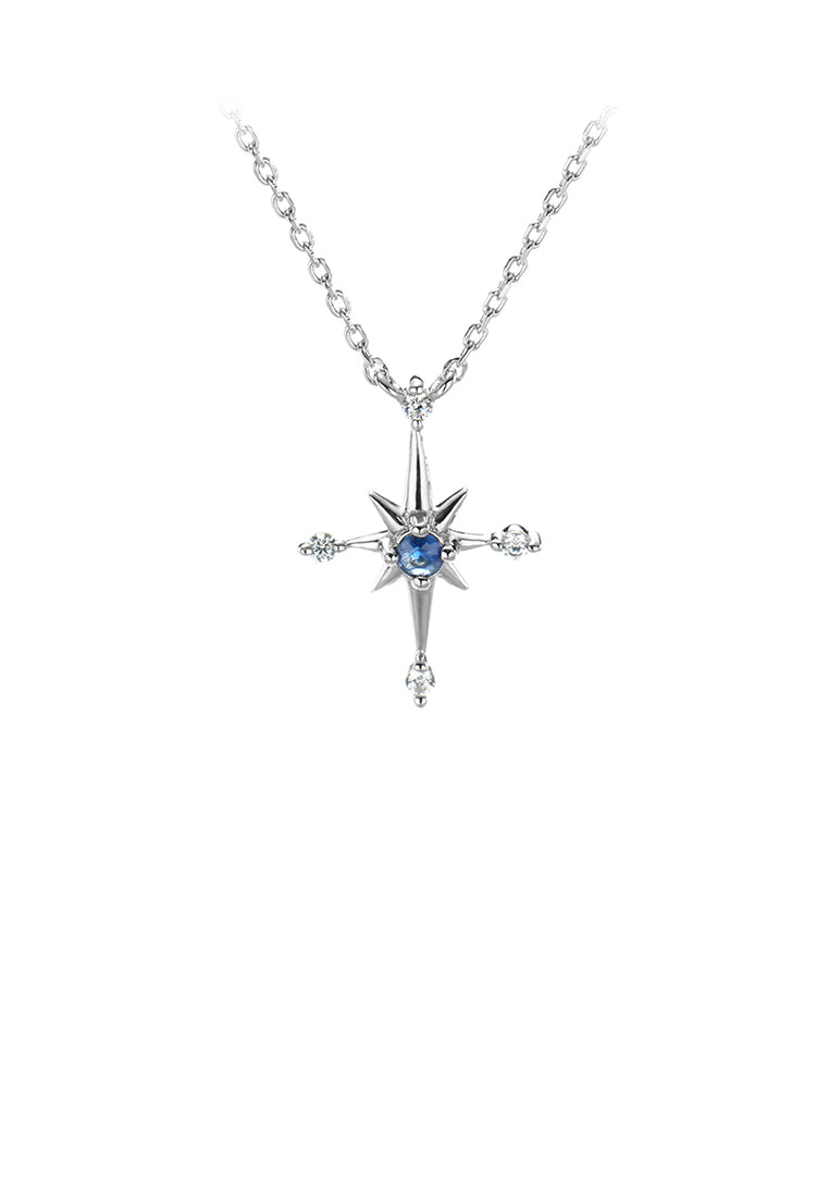 925 Sterling Silver Simple and Fashion Eight-pointed Star Pendant with Cubic Zirconia and Necklace - Luxurious Look
