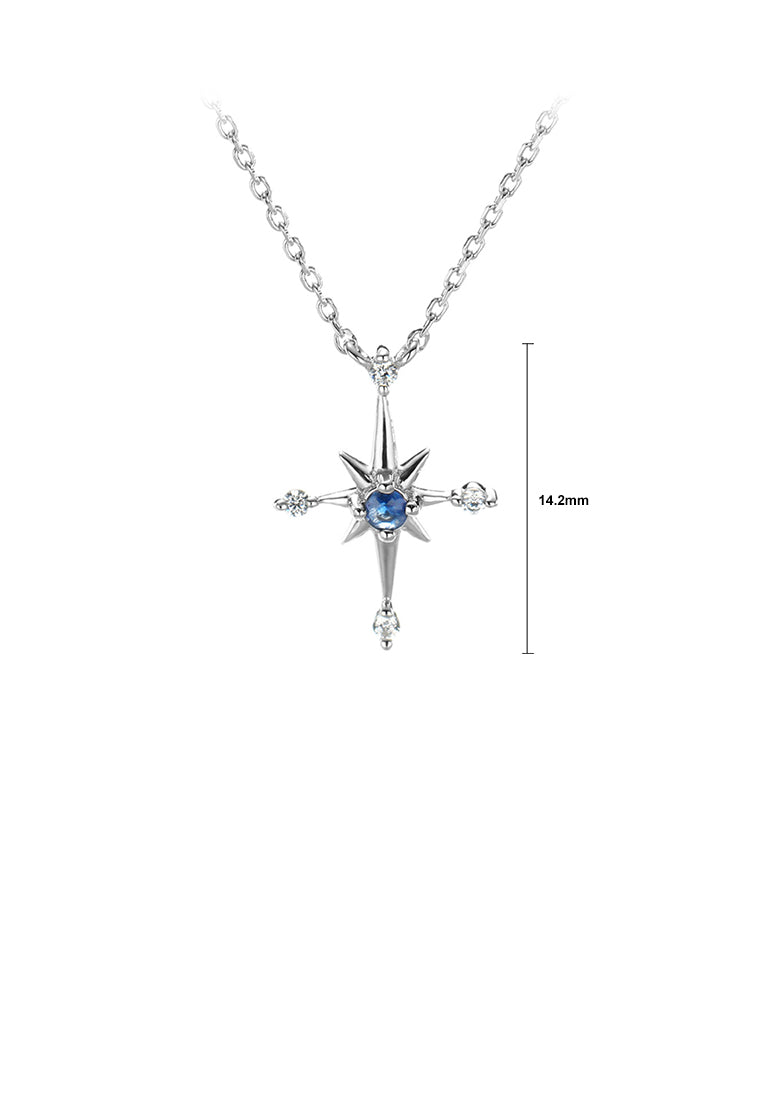 925 Sterling Silver Simple and Fashion Eight-pointed Star Pendant with Cubic Zirconia and Necklace - Luxurious Look