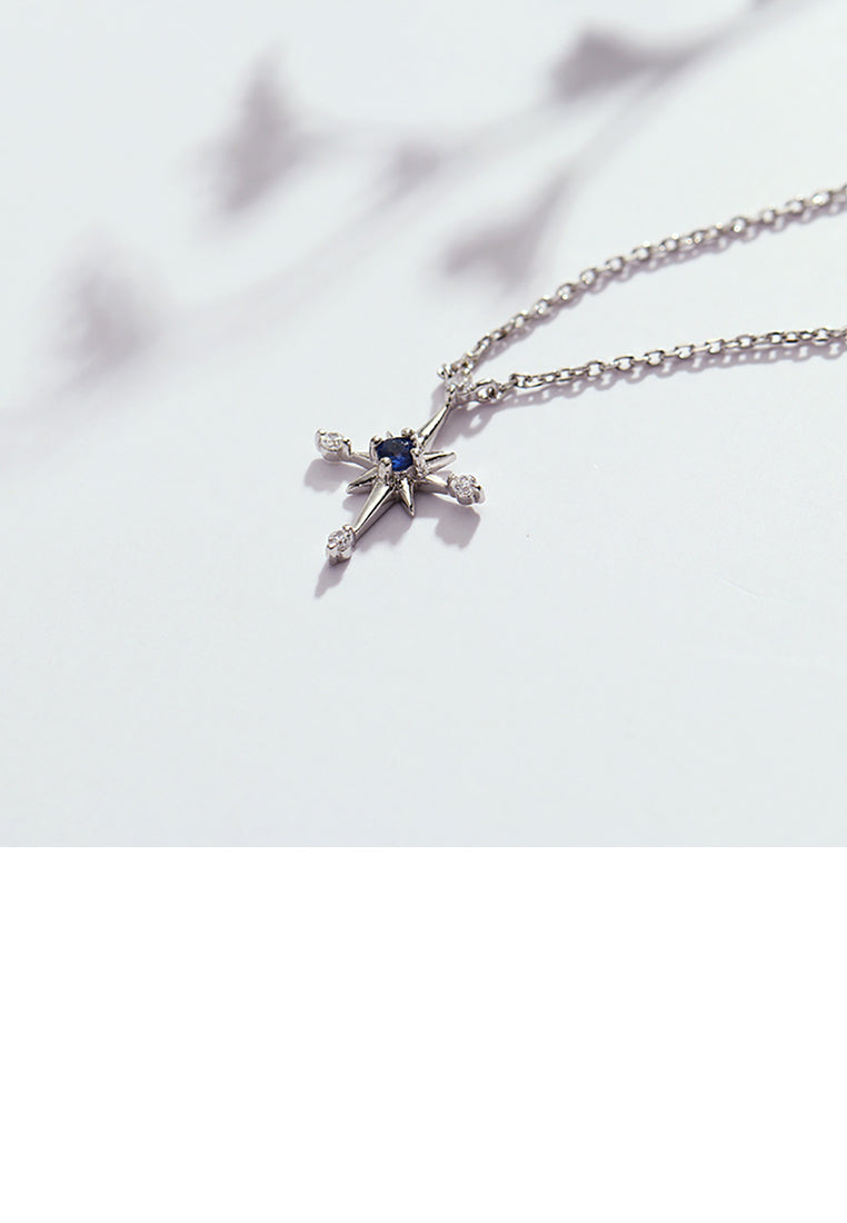 925 Sterling Silver Simple and Fashion Eight-pointed Star Pendant with Cubic Zirconia and Necklace - Luxurious Look