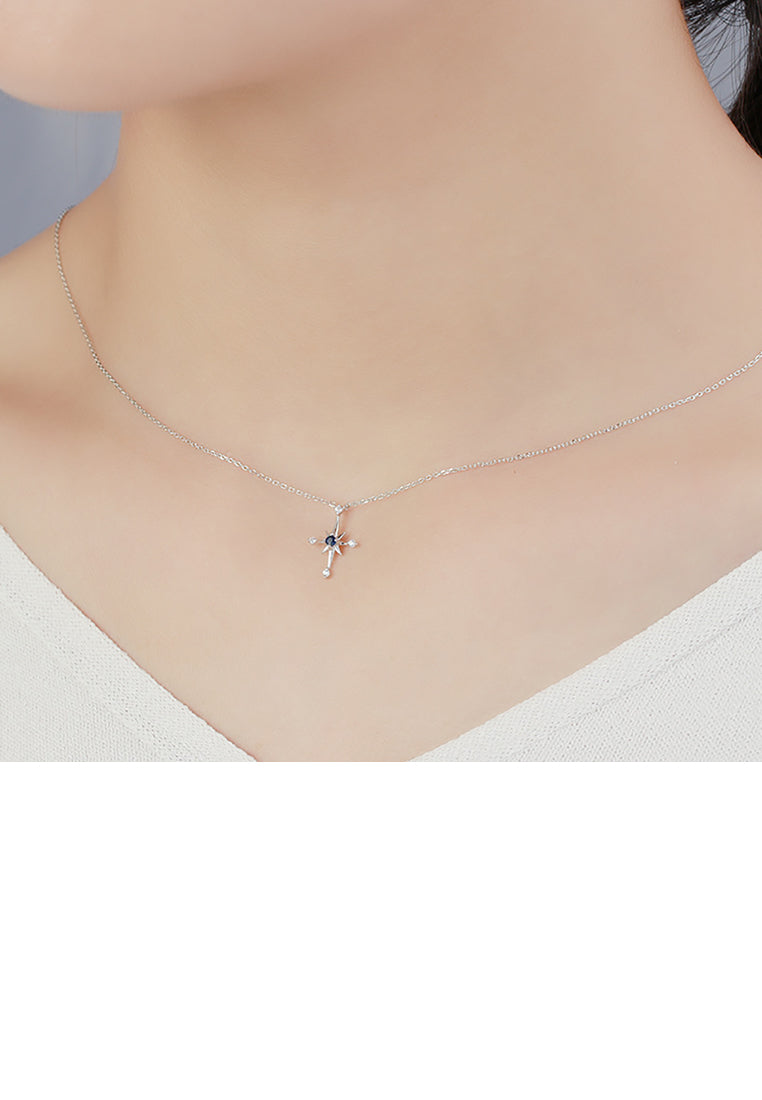 925 Sterling Silver Simple and Fashion Eight-pointed Star Pendant with Cubic Zirconia and Necklace - Luxurious Look