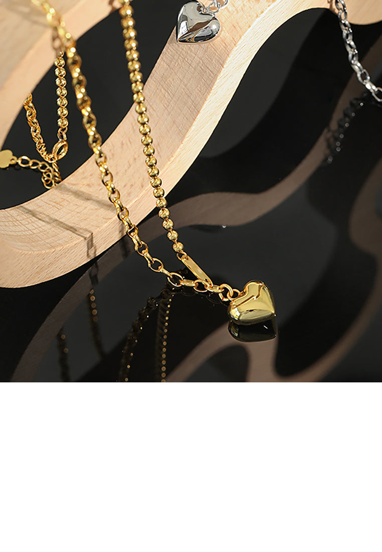 925 Sterling Silver Plated Gold Simple Romantic Heart Pendant with Necklace