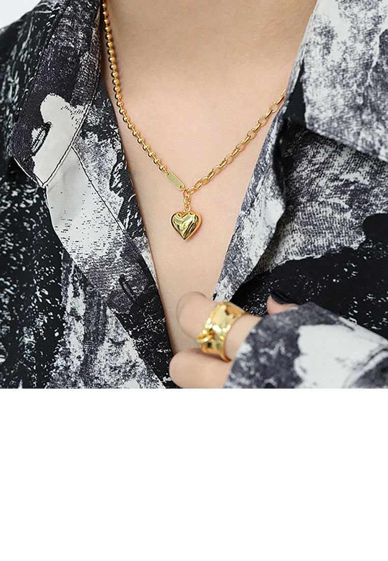 925 Sterling Silver Plated Gold Simple Romantic Heart Pendant with Necklace