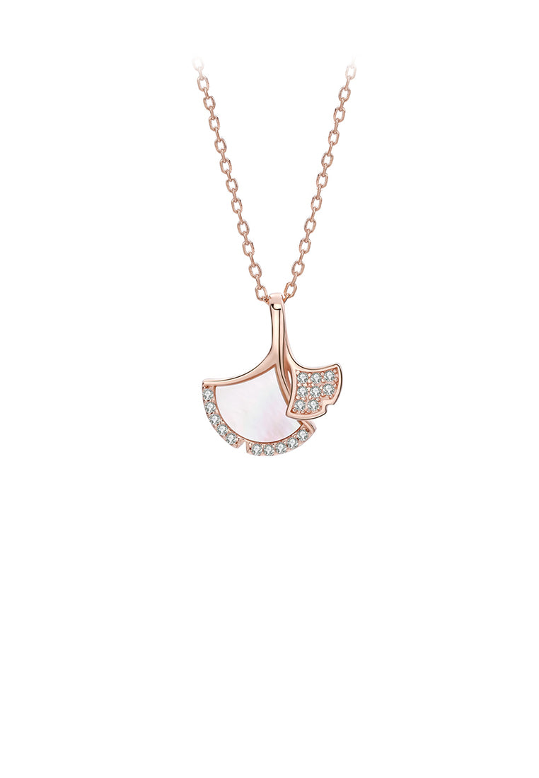 925 Sterling Silver Plated Rose Gold Fashion Simple Ginkgo Leaf Pendant with Cubic Zirconia and Necklace - Luxurious Look