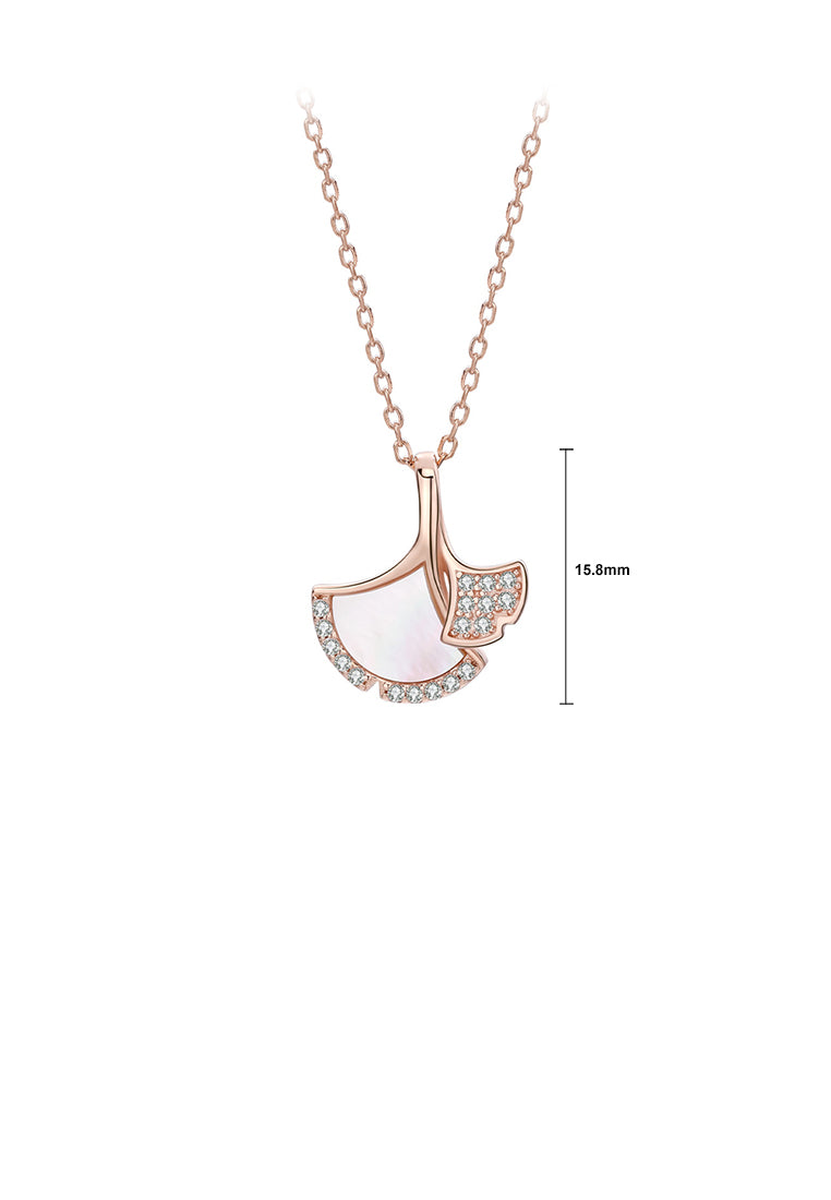 925 Sterling Silver Plated Rose Gold Fashion Simple Ginkgo Leaf Pendant with Cubic Zirconia and Necklace - Luxurious Look
