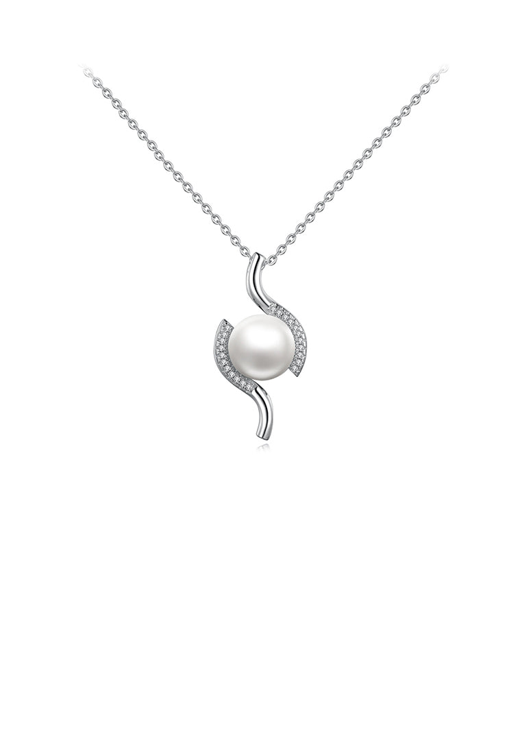 925 Sterling Silver Fashion and Elegant Water Drop-shaped Freshwater Pearl Pendant with Cubic Zirconia and Necklace - Luxurious Look