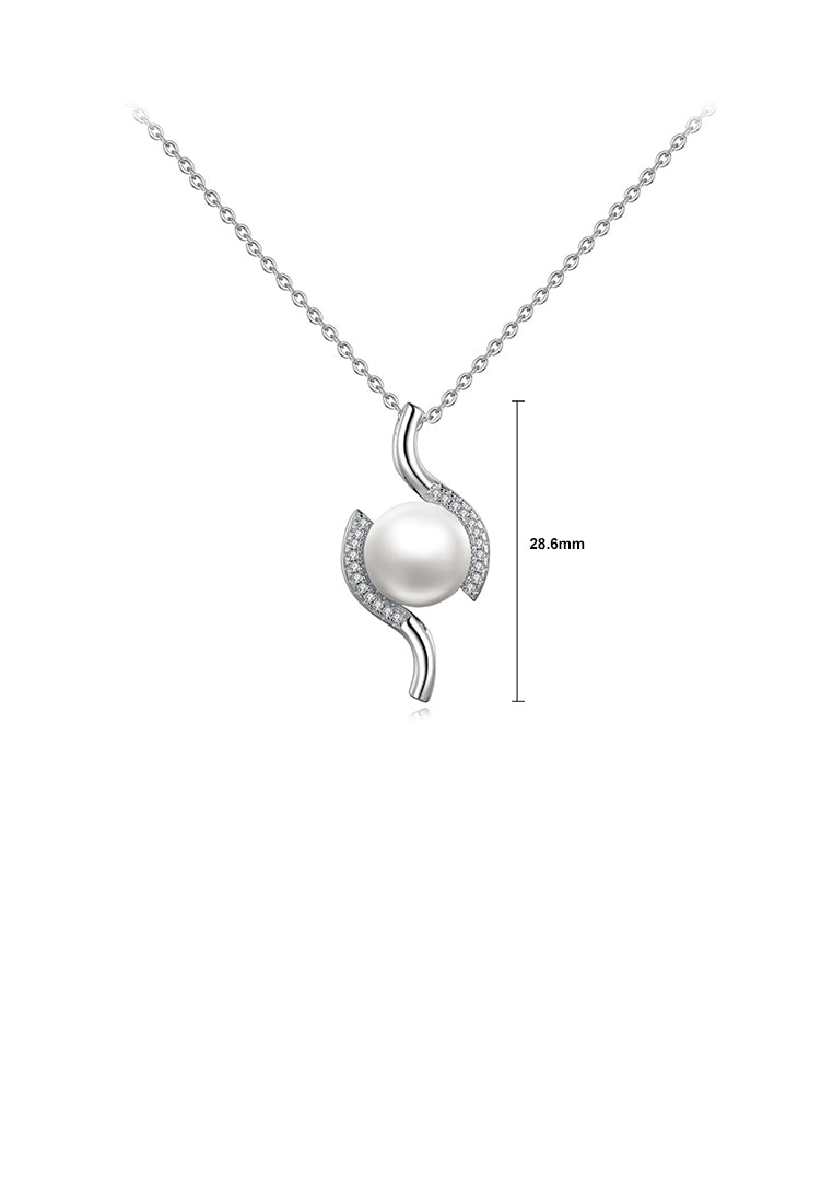 925 Sterling Silver Fashion and Elegant Water Drop-shaped Freshwater Pearl Pendant with Cubic Zirconia and Necklace - Luxurious Look