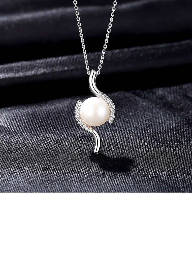 925 Sterling Silver Fashion and Elegant Water Drop-shaped Freshwater Pearl Pendant with Cubic Zirconia and Necklace - Luxurious Look