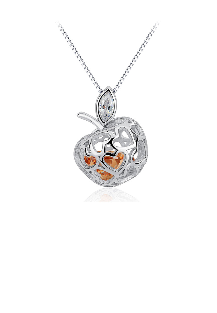 925 Sterling Silver Fashion Simple Hollow Apple Pendant with Cubic Zirconia and Necklace - Luxurious Look